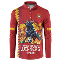 Custom World Football 2026 Spain Button Sweatshirt Spanish Bull Rising Champions - Wonder Print Shop