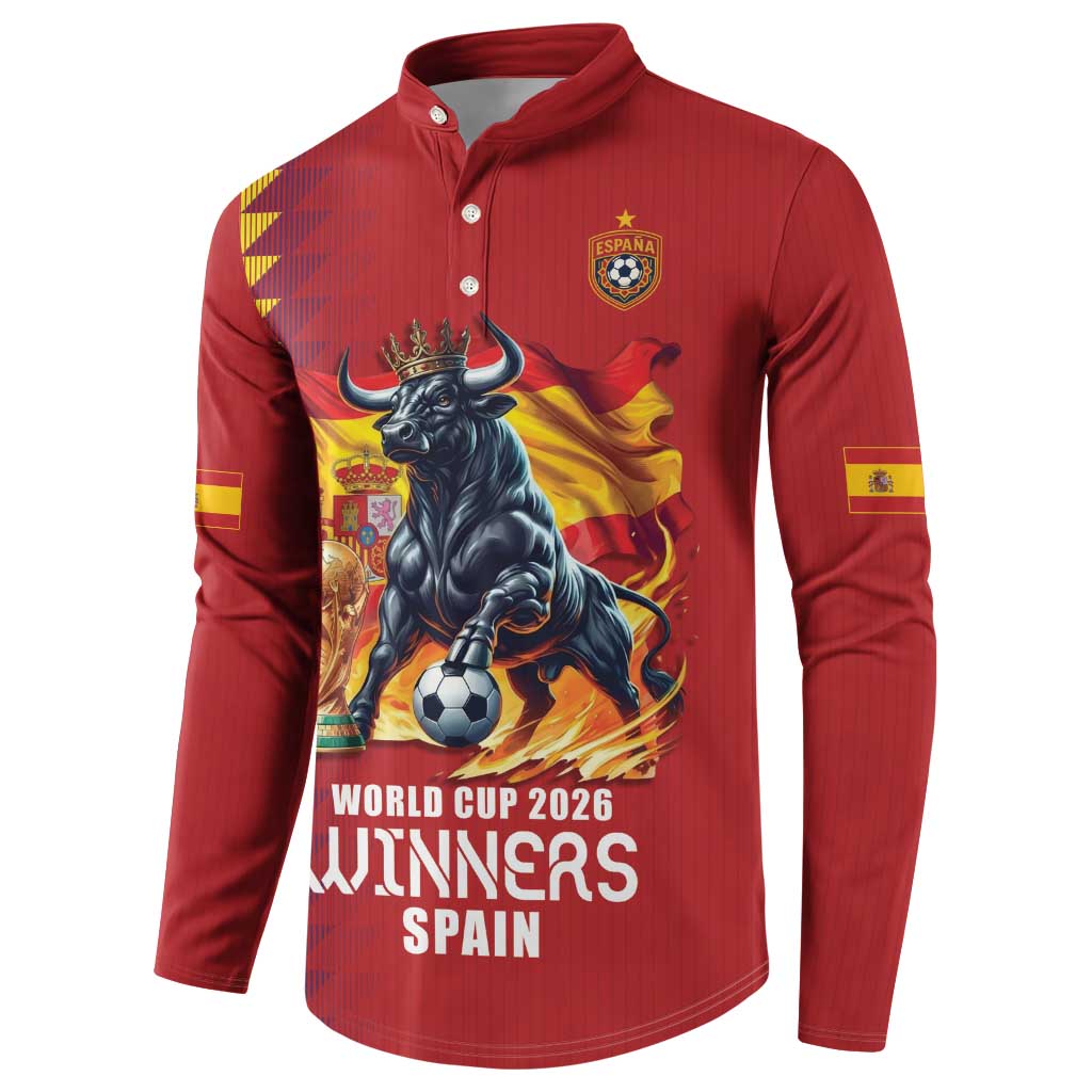 Custom World Football 2026 Spain Button Sweatshirt Spanish Bull Rising Champions - Wonder Print Shop