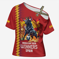 Custom World Football 2026 Spain Cross Shoulder Shirt Spanish Bull Rising Champions - Wonder Print Shop