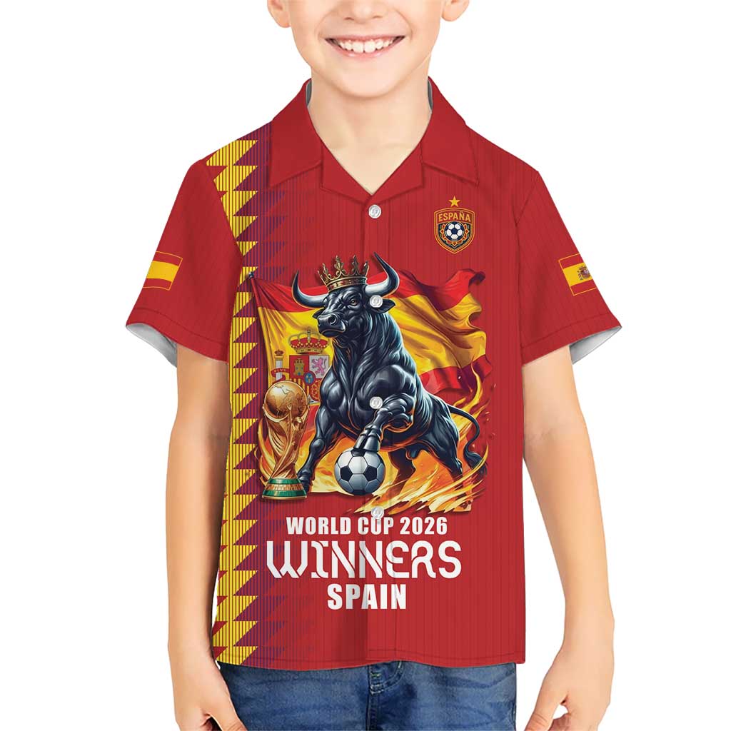 Custom World Football 2026 Spain Kid Hawaiian Shirt Spanish Bull Rising Champions - Wonder Print Shop