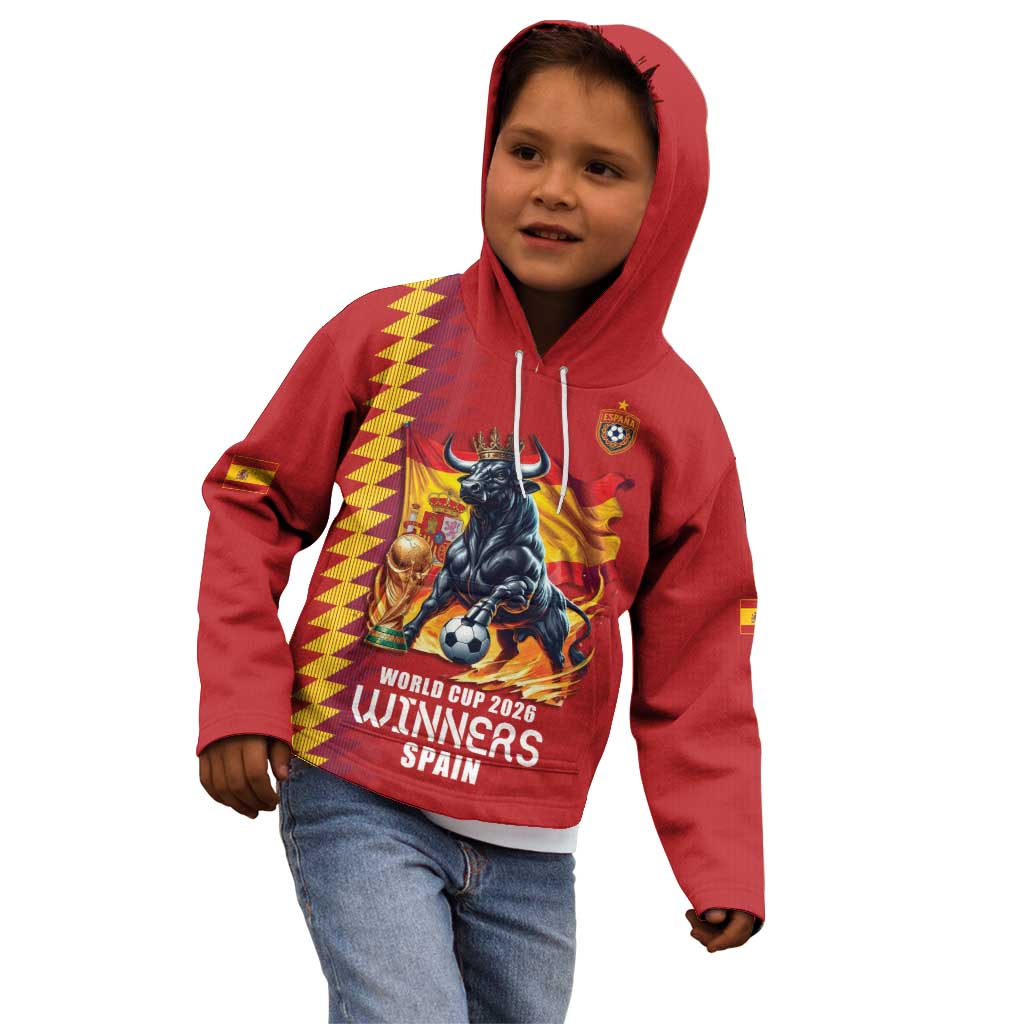 Custom World Football 2026 Spain Kid Hoodie Spanish Bull Rising Champions - Wonder Print Shop