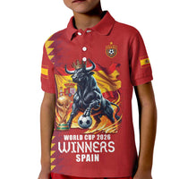 Custom World Football 2026 Spain Kid Polo Shirt Spanish Bull Rising Champions - Wonder Print Shop