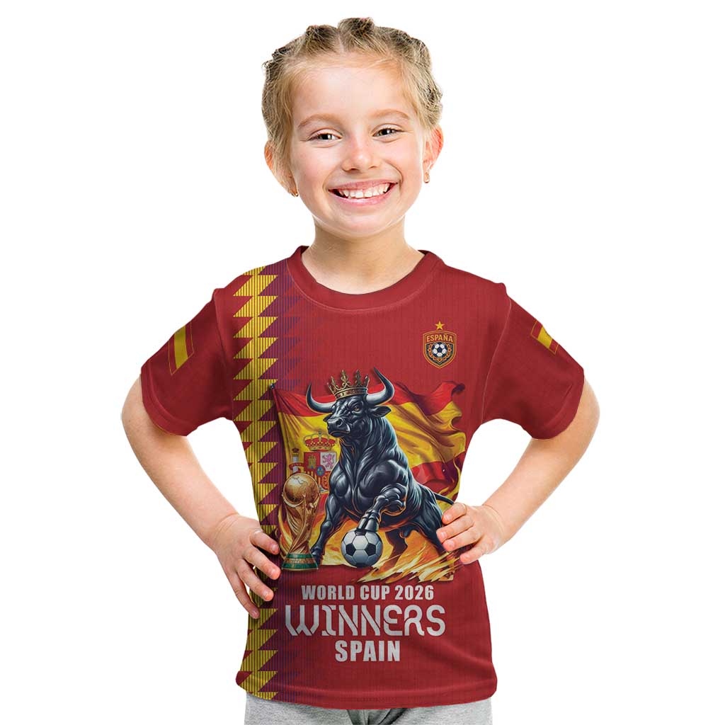 Custom World Football 2026 Spain Kid T Shirt Spanish Bull Rising Champions - Wonder Print Shop
