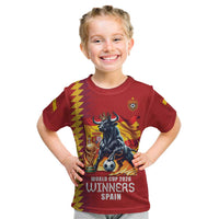 Custom World Football 2026 Spain Kid T Shirt Spanish Bull Rising Champions - Wonder Print Shop