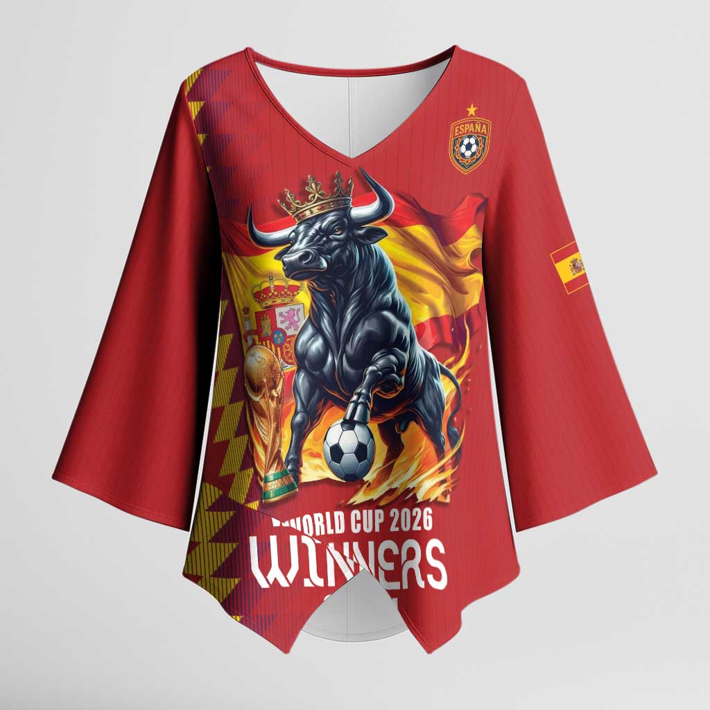 Custom World Football 2026 Spain Kimono Sleeve Blouse Spanish Bull Rising Champions - Wonder Print Shop