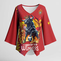 Custom World Football 2026 Spain Kimono Sleeve Blouse Spanish Bull Rising Champions - Wonder Print Shop