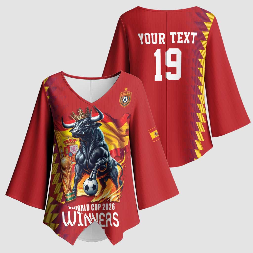 Custom World Football 2026 Spain Kimono Sleeve Blouse Spanish Bull Rising Champions - Wonder Print Shop