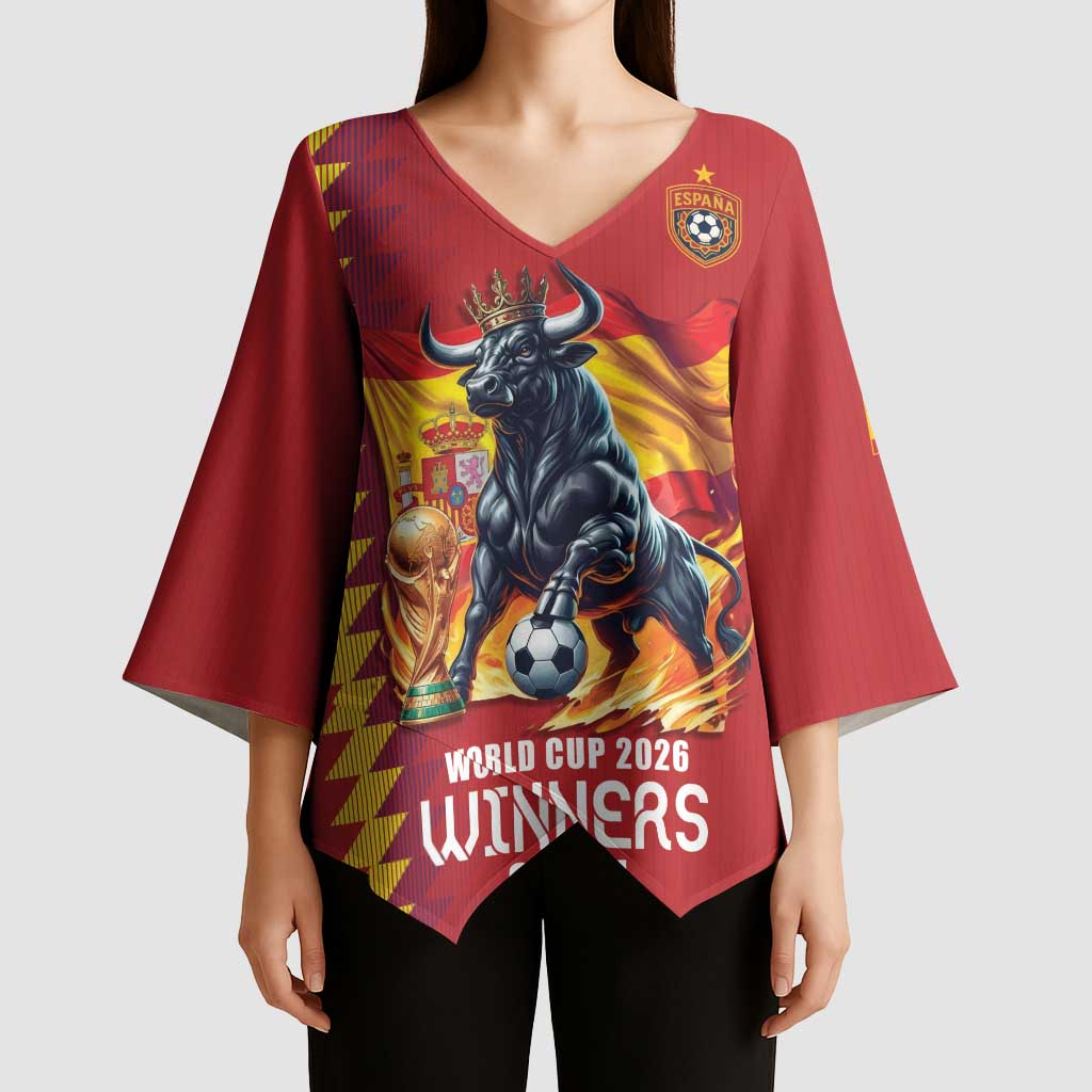 Custom World Football 2026 Spain Kimono Sleeve Blouse Spanish Bull Rising Champions - Wonder Print Shop