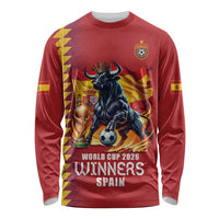 Custom World Football 2026 Spain Long Sleeve Shirt Spanish Bull Rising Champions - Wonder Print Shop
