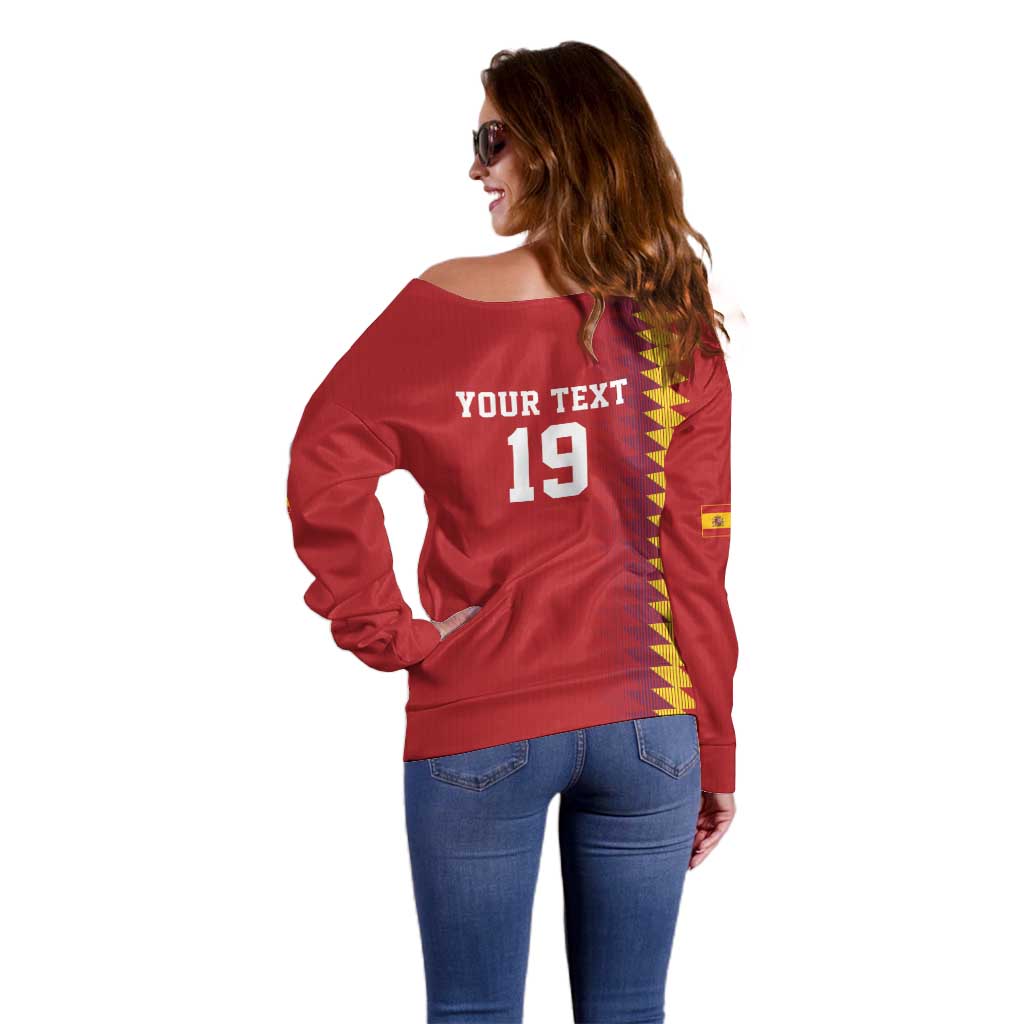 Custom World Football 2026 Spain Off Shoulder Sweater Spanish Bull Rising Champions - Wonder Print Shop
