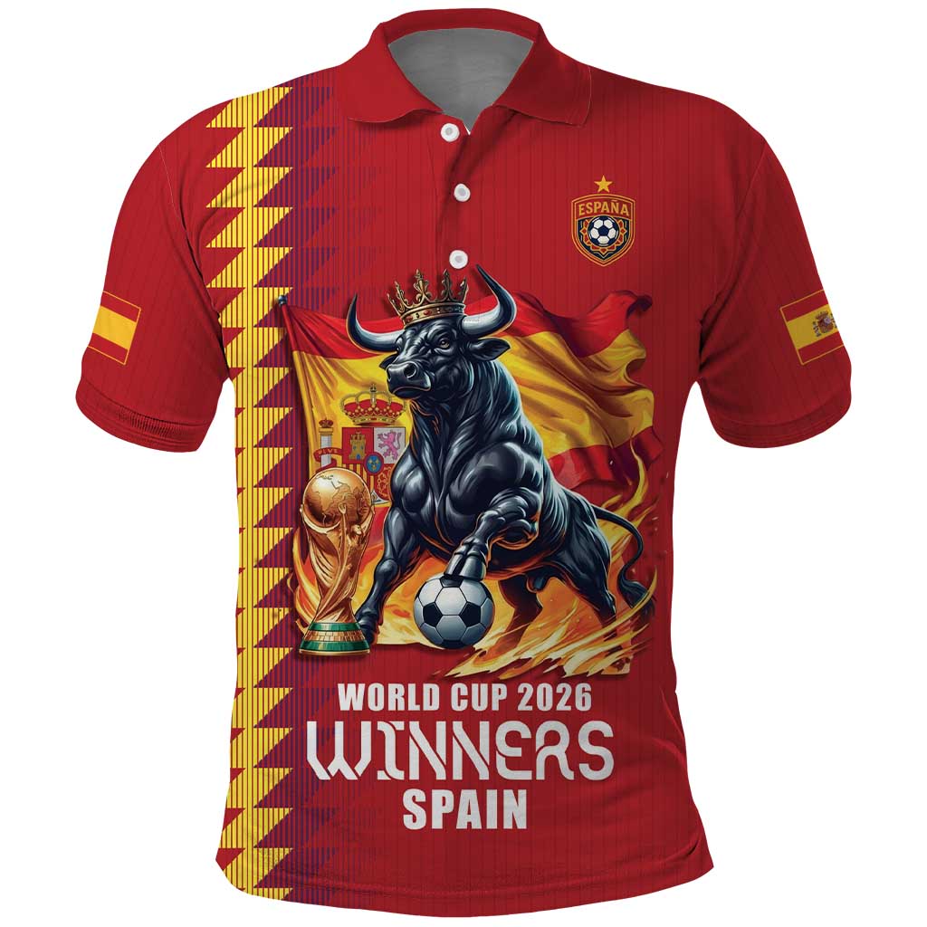 Custom World Football 2026 Spain Polo Shirt Spanish Bull Rising Champions - Wonder Print Shop