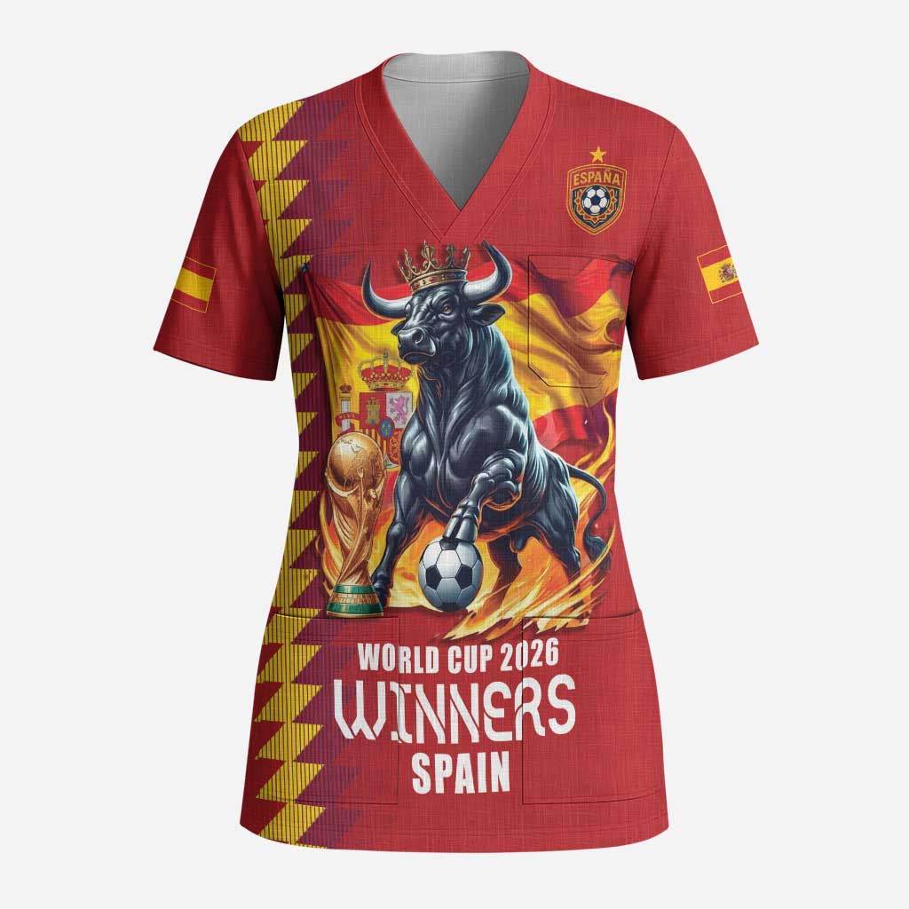 Custom World Football 2026 Spain Scrub Top Spanish Bull Rising Champions - Wonder Print Shop