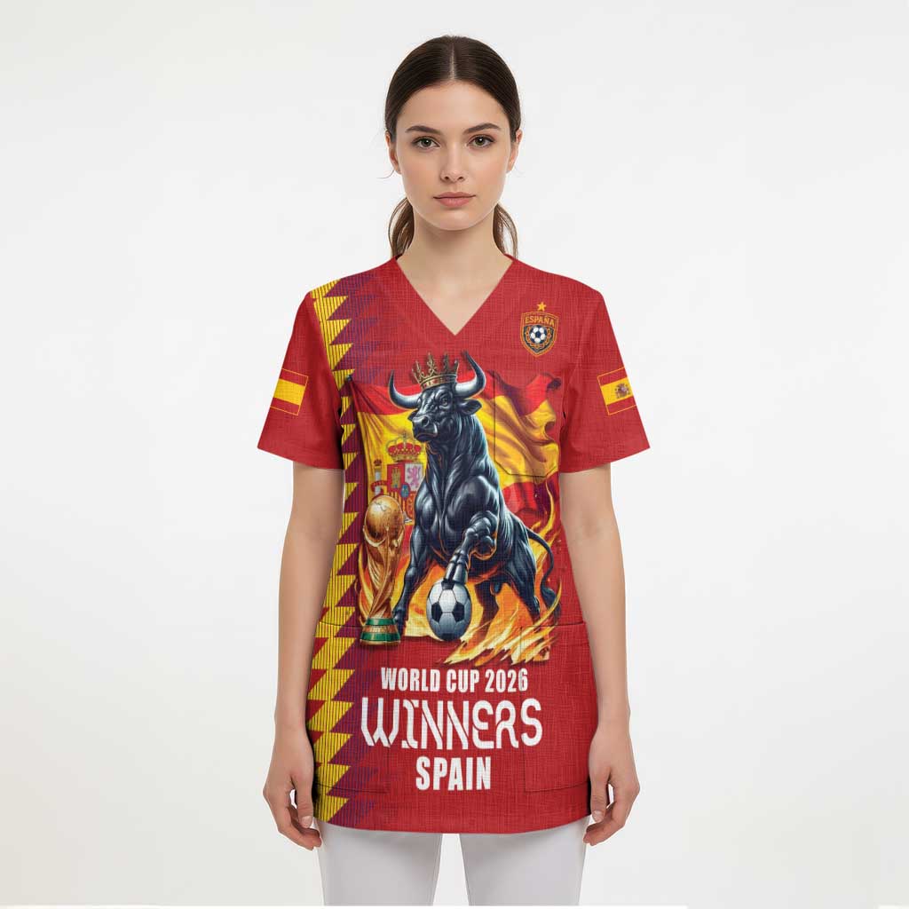 Custom World Football 2026 Spain Scrub Top Spanish Bull Rising Champions - Wonder Print Shop