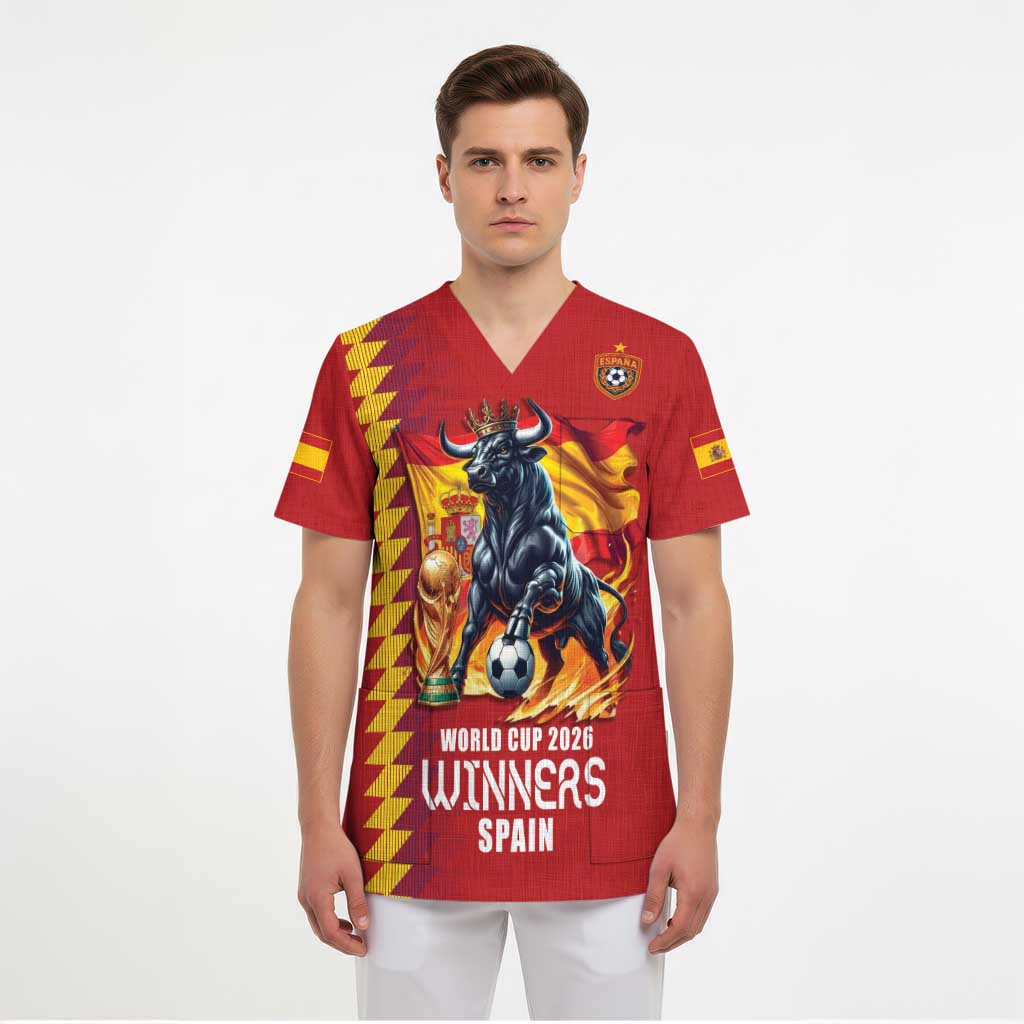 Custom World Football 2026 Spain Scrub Top Spanish Bull Rising Champions - Wonder Print Shop