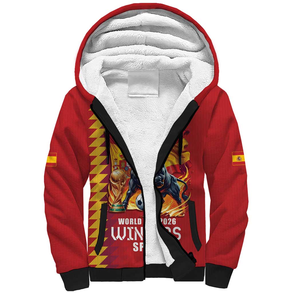 Custom World Football 2026 Spain Sherpa Hoodie Spanish Bull Rising Champions - Wonder Print Shop