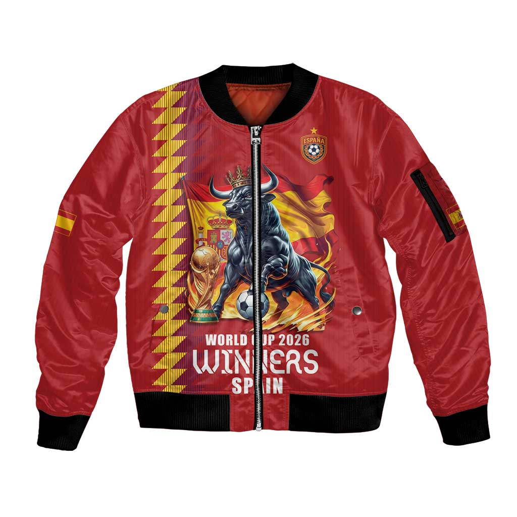Custom World Football 2026 Spain Sleeve Zip Bomber Jacket Spanish Bull Rising Champions - Wonder Print Shop