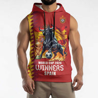 Custom World Football 2026 Spain Sleeveless Hoodie Spanish Bull Rising Champions - Wonder Print Shop