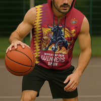 Custom World Football 2026 Spain Sleeveless Zip Hoodie Spanish Bull Rising Champions - Wonder Print Shop