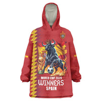 Custom World Football 2026 Spain Wearable Blanket Hoodie Spanish Bull Rising Champions - Wonder Print Shop