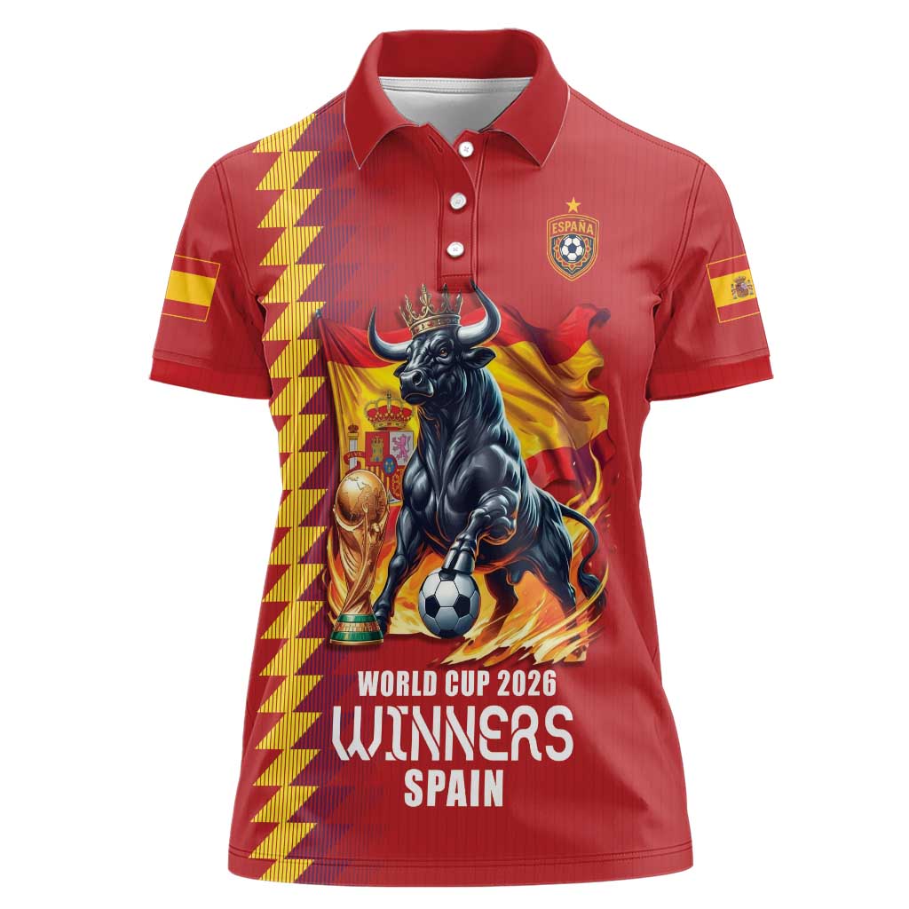 Custom World Football 2026 Spain Women Polo Shirt Spanish Bull Rising Champions - Wonder Print Shop