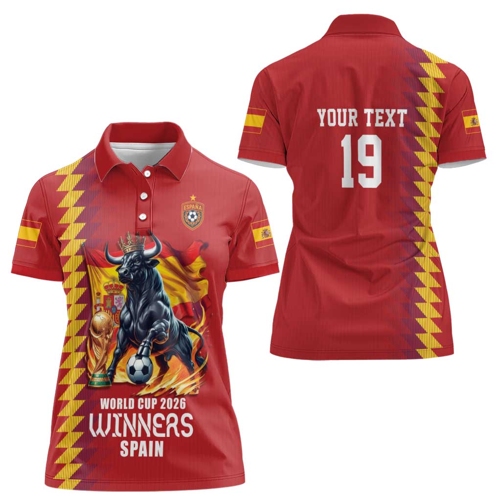 Custom World Football 2026 Spain Women Polo Shirt Spanish Bull Rising Champions - Wonder Print Shop
