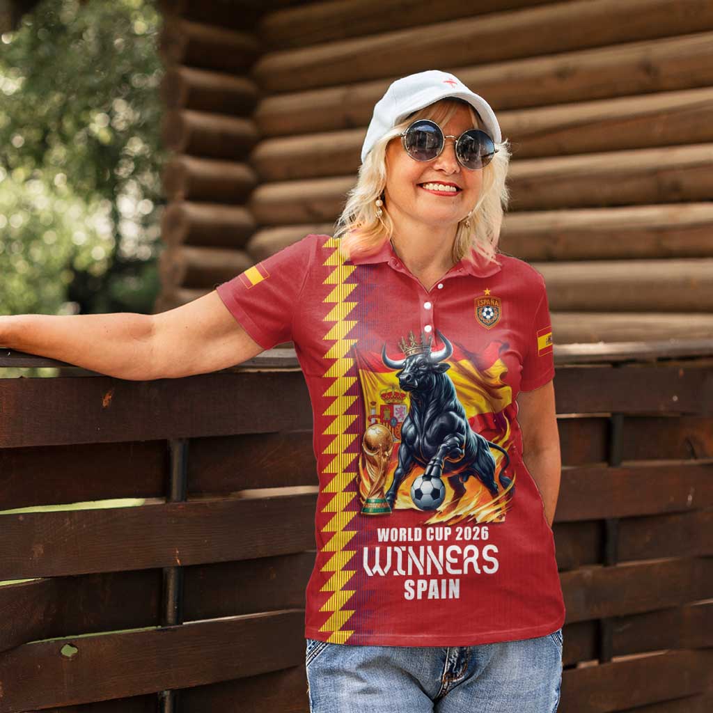 Custom World Football 2026 Spain Women Polo Shirt Spanish Bull Rising Champions - Wonder Print Shop