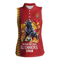 Custom World Football 2026 Spain Women Sleeveless Polo Shirt Spanish Bull Rising Champions - Wonder Print Shop