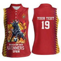 Custom World Football 2026 Spain Women Sleeveless Polo Shirt Spanish Bull Rising Champions - Wonder Print Shop