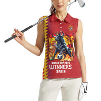 Custom World Football 2026 Spain Women Sleeveless Polo Shirt Spanish Bull Rising Champions - Wonder Print Shop