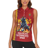 Custom World Football 2026 Spain Women Sleeveless Polo Shirt Spanish Bull Rising Champions - Wonder Print Shop