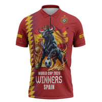 Custom World Football 2026 Spain Zipper Polo Shirt Spanish Bull Rising Champions - Wonder Print Shop