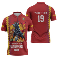 Custom World Football 2026 Spain Zipper Polo Shirt Spanish Bull Rising Champions - Wonder Print Shop