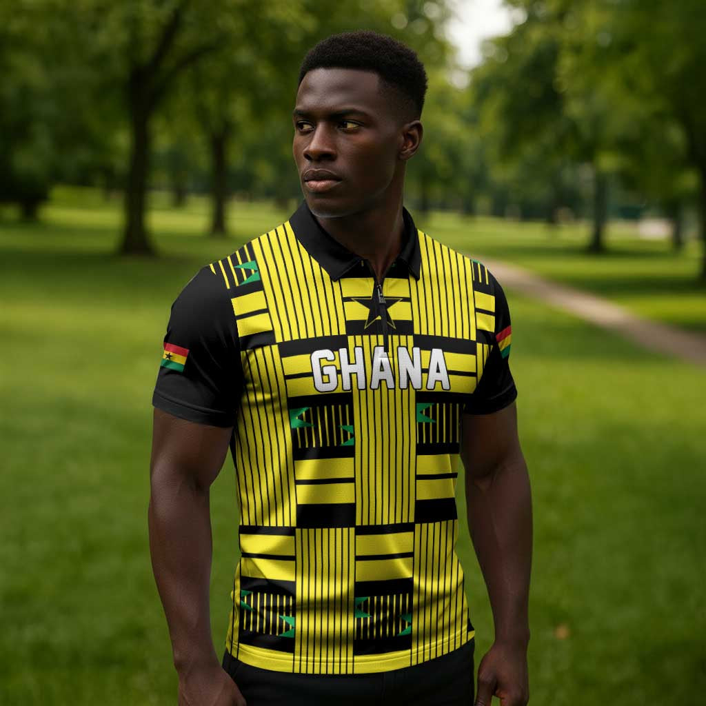 Custom World Football 2026 Ghana Zipper Polo Shirt Rise With The Black Stars