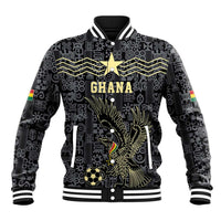 Custom World Football 2026 Ghana Baseball Jacket Black Stars Rise with Black Adinkra Pattern