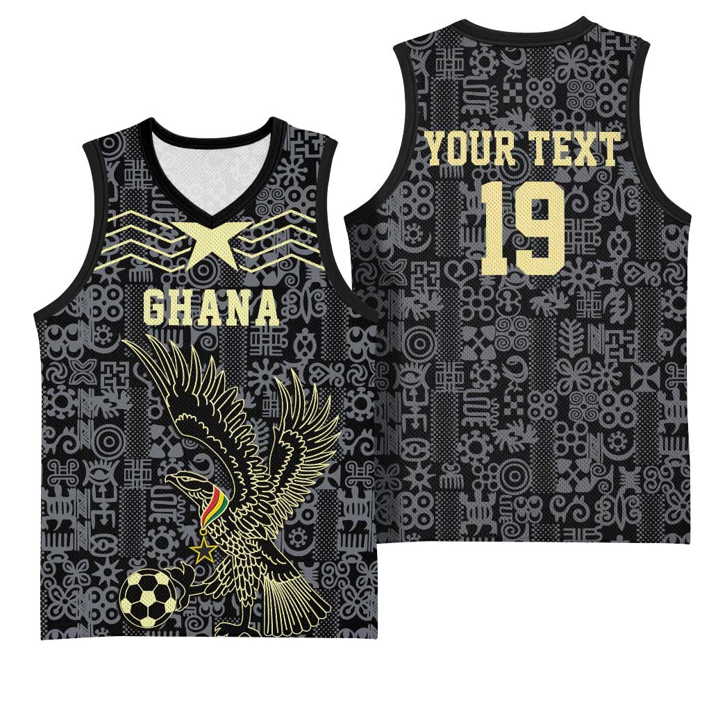 Custom World Football 2026 Ghana Basketball Jersey Black Stars Rise with Black Adinkra Pattern