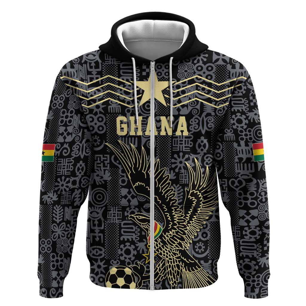 Custom World Football 2026 Ghana Hoodie Black Stars Rise with Black Adinkra Pattern