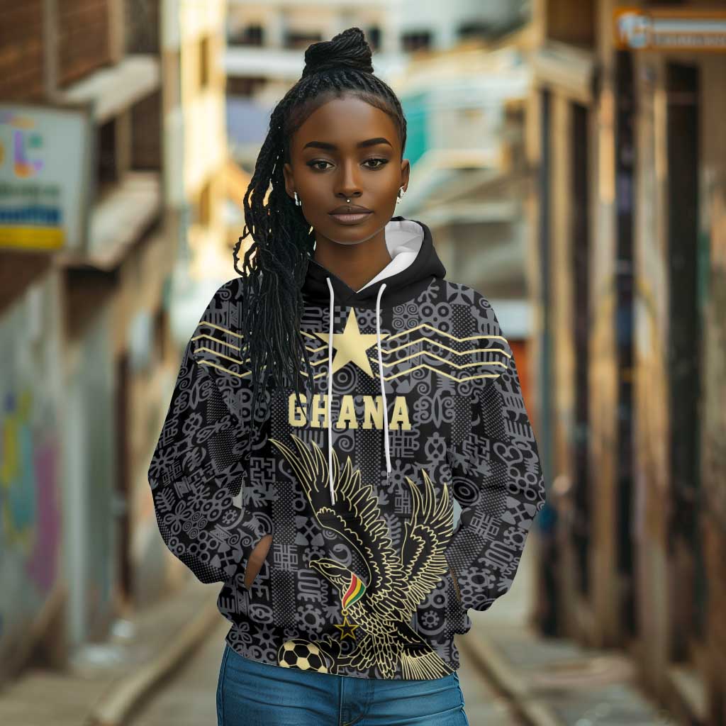 Custom World Football 2026 Ghana Hoodie Black Stars Rise with Black Adinkra Pattern