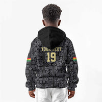 Custom World Football 2026 Ghana Kid Hoodie Black Stars Rise with Black Adinkra Pattern