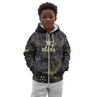 Custom World Football 2026 Ghana Kid Hoodie Black Stars Rise with Black Adinkra Pattern