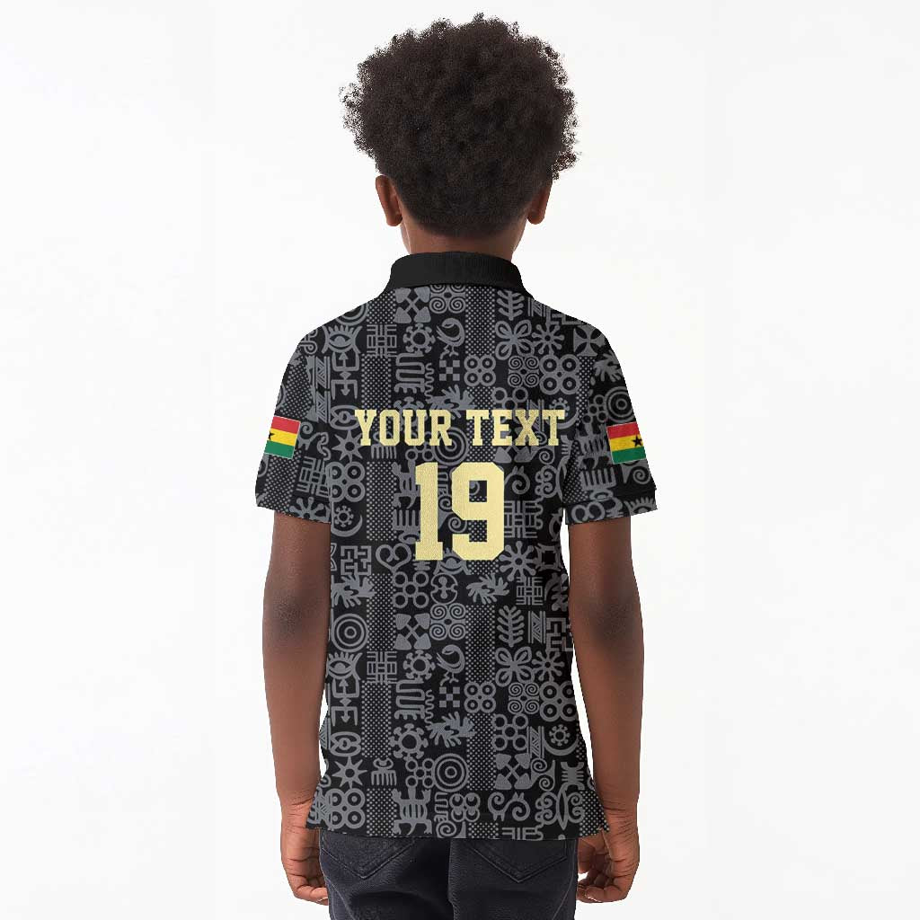 Custom World Football 2026 Ghana Kid Polo Shirt Black Stars Rise with Black Adinkra Pattern