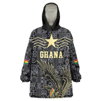 Custom World Football 2026 Ghana Kid Wearable Blanket Hoodie Black Stars Rise with Black Adinkra Pattern