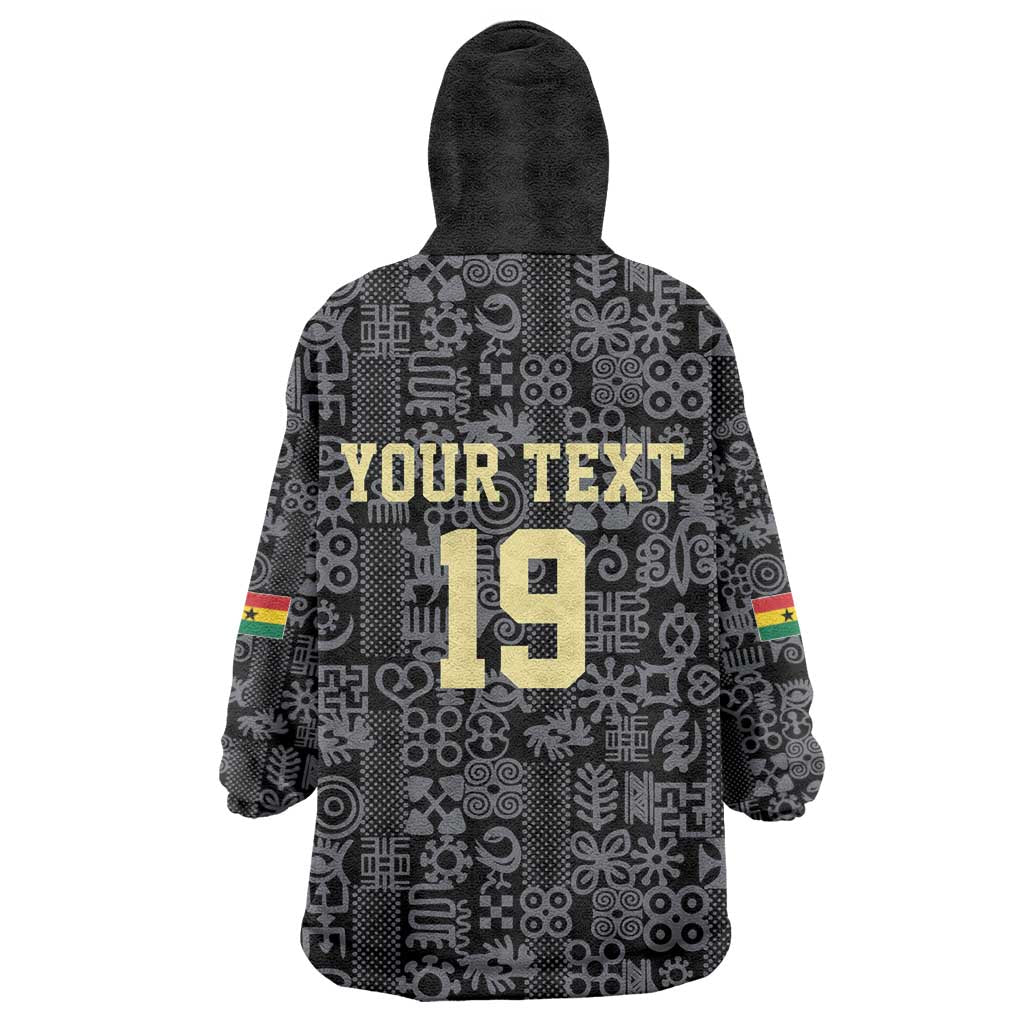 Custom World Football 2026 Ghana Kid Wearable Blanket Hoodie Black Stars Rise with Black Adinkra Pattern