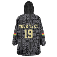 Custom World Football 2026 Ghana Kid Wearable Blanket Hoodie Black Stars Rise with Black Adinkra Pattern