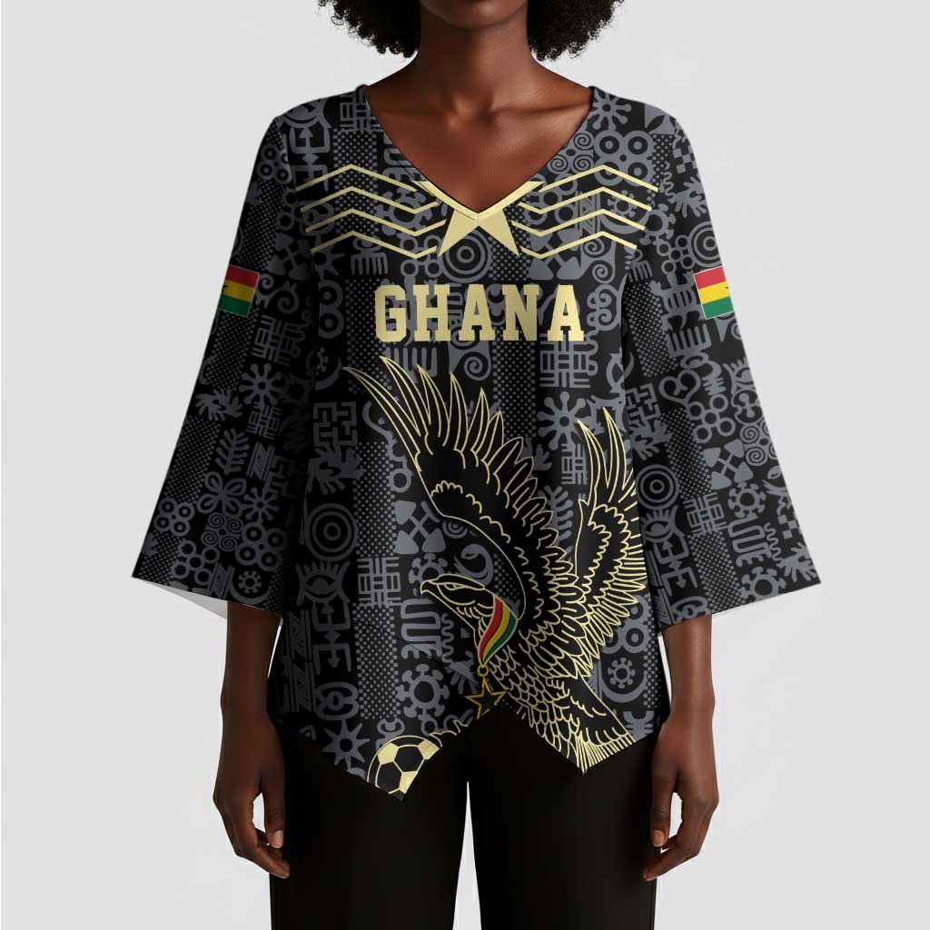 Custom World Football 2026 Ghana Kimono Sleeve Blouse Black Stars Rise with Black Adinkra Pattern
