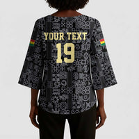 Custom World Football 2026 Ghana Kimono Sleeve Blouse Black Stars Rise with Black Adinkra Pattern