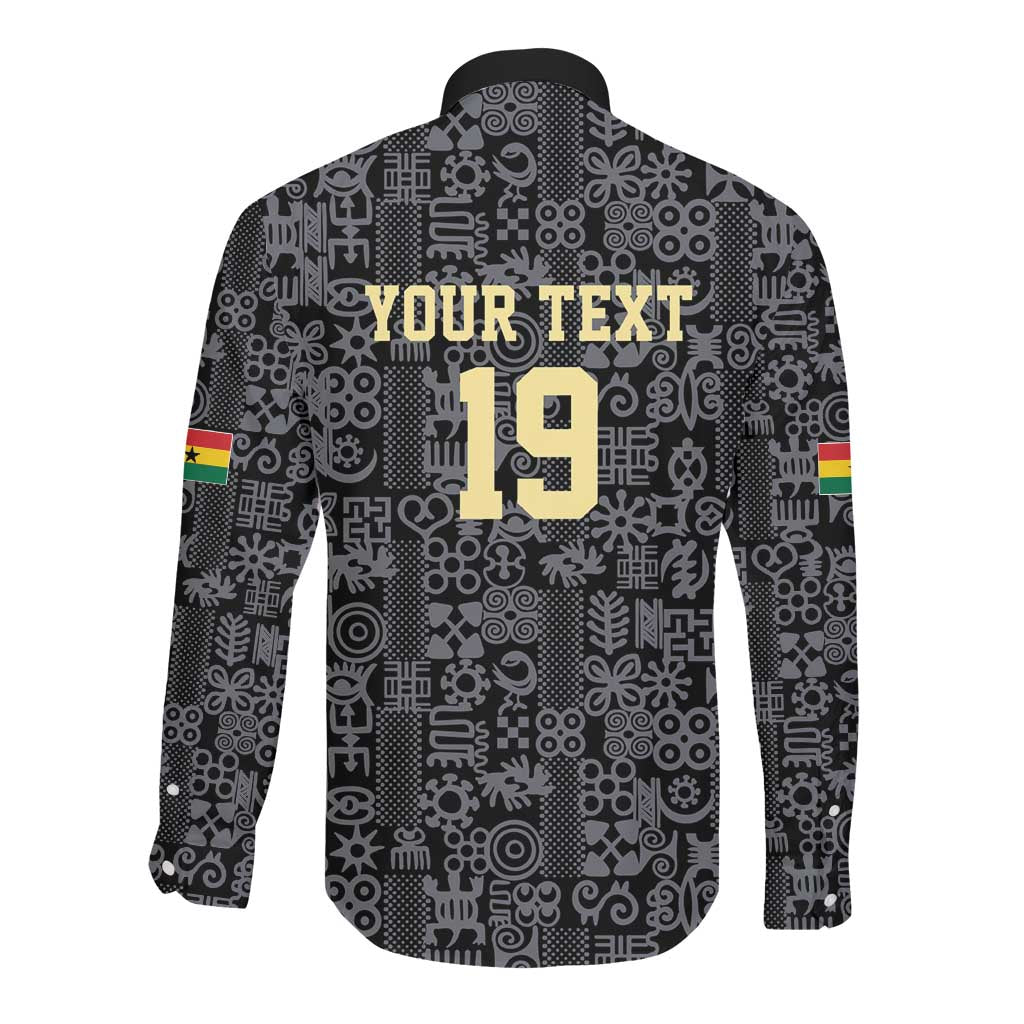 Custom World Football 2026 Ghana Long Sleeve Button Shirt Black Stars Rise with Black Adinkra Pattern