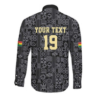 Custom World Football 2026 Ghana Long Sleeve Button Shirt Black Stars Rise with Black Adinkra Pattern
