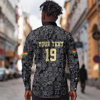 Custom World Football 2026 Ghana Long Sleeve Button Shirt Black Stars Rise with Black Adinkra Pattern