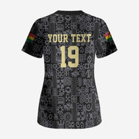 Custom World Football 2026 Ghana Scrub Top Black Stars Rise with Black Adinkra Pattern