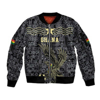 Custom World Football 2026 Ghana Sleeve Zip Bomber Jacket Black Stars Rise with Black Adinkra Pattern